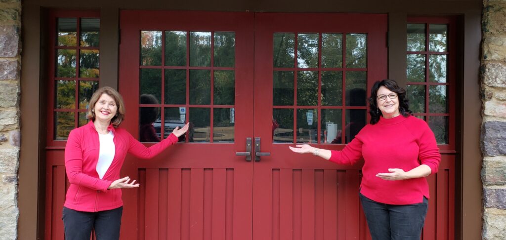 Board President Barbara Weiskittel (right) and Advisory Council Member Catherine Mathis will welcome Gala attendees inside the new Education Center and highlight items in the silent auction.