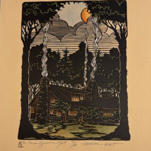 Kathleen West Block Print - The Farm By Moonlight