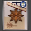 This image shows the translucent 8 Point Star in its packaging. It is fixed to paper back and sealed in plastic wrap. A banner that reads " Friends are Like Stars You can't always see them but they're always there is fixed along the top of the card. In the top right corner is a sticker that reads "I'm translucent! hold me up to a light"