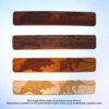 This image shows the color differences in the wooden bookmarks of leaves. The bottom text reads "This image shows some of the various tones of wood. Please leave a comment in the notes section of your order if you would prefer a specific color."