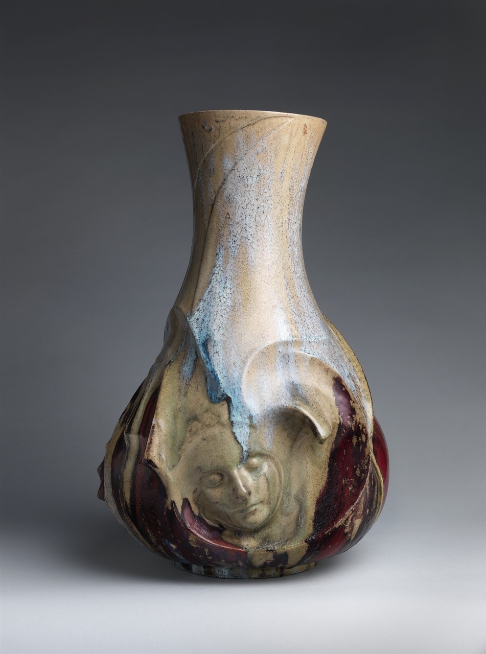 Pierre-Adrien Dalpayrat and Alphonse Voisin-Delacroix, vase with face, ca. 1892-93. Stoneware. Metropolitan Museum of Art.