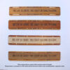 This image shows the color differences in the wooden bookmarks with text. The bottom text reads "This image shows some of the various tones of wood. Please leave a comment in the notes section of your order if you would prefer a specific color."
