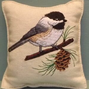 Balsam Pillow Embroidered Chickadee