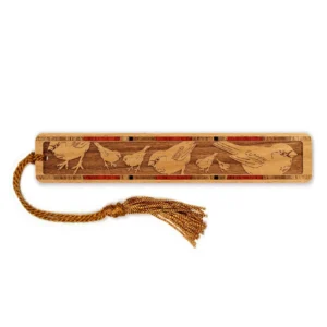 Feeding Chickadees Handmade Engraved Wooden Bookmark