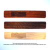 This image shows the color differences in the wooden bookmarks of ferns. The bottom text reads "This image shows some of the various tones of wood. Please leave a comment in the notes section of your order if you would prefer a specific color."