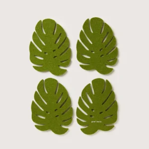 Merino Wool Felt – Monstera Coaster Pack (Set of 4)